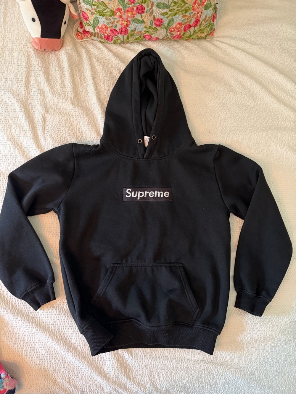 Supreme Black Hoodie with White Tag Accent
